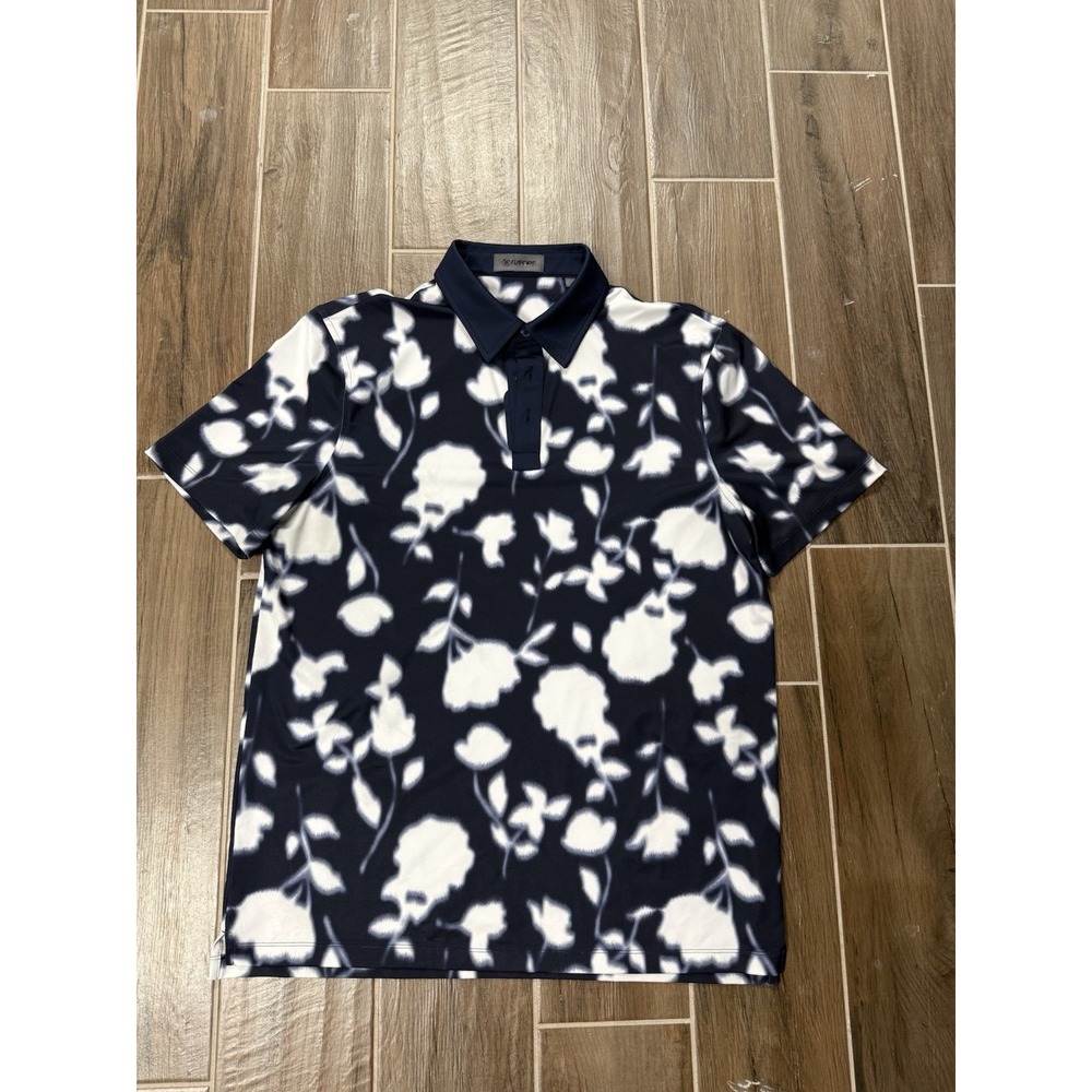 G/FORE Polo Shirt Mens L Blue Blur Floral Tech Jersey UPF 50+ Golf